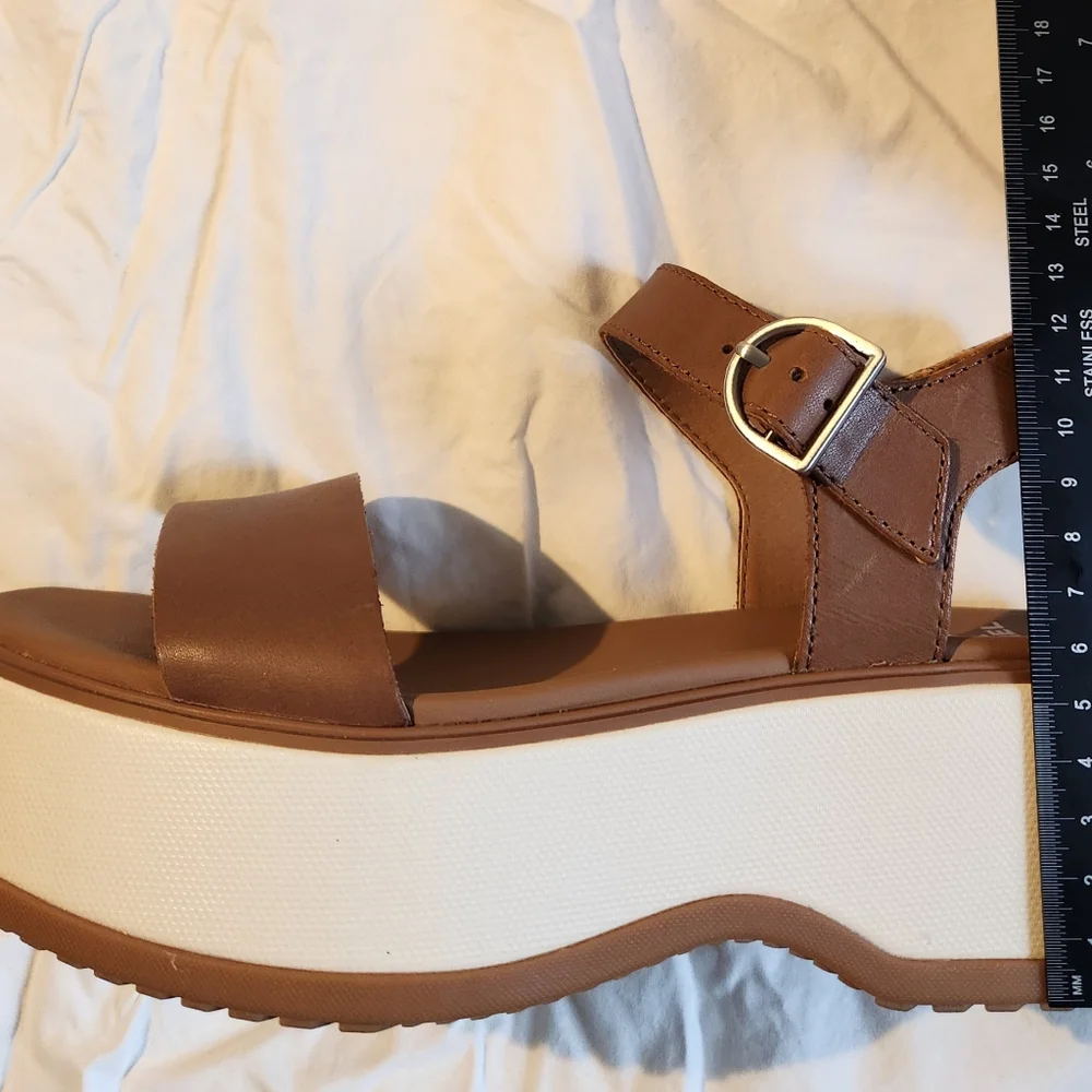 Sorel Brown and White Platform Sandals
